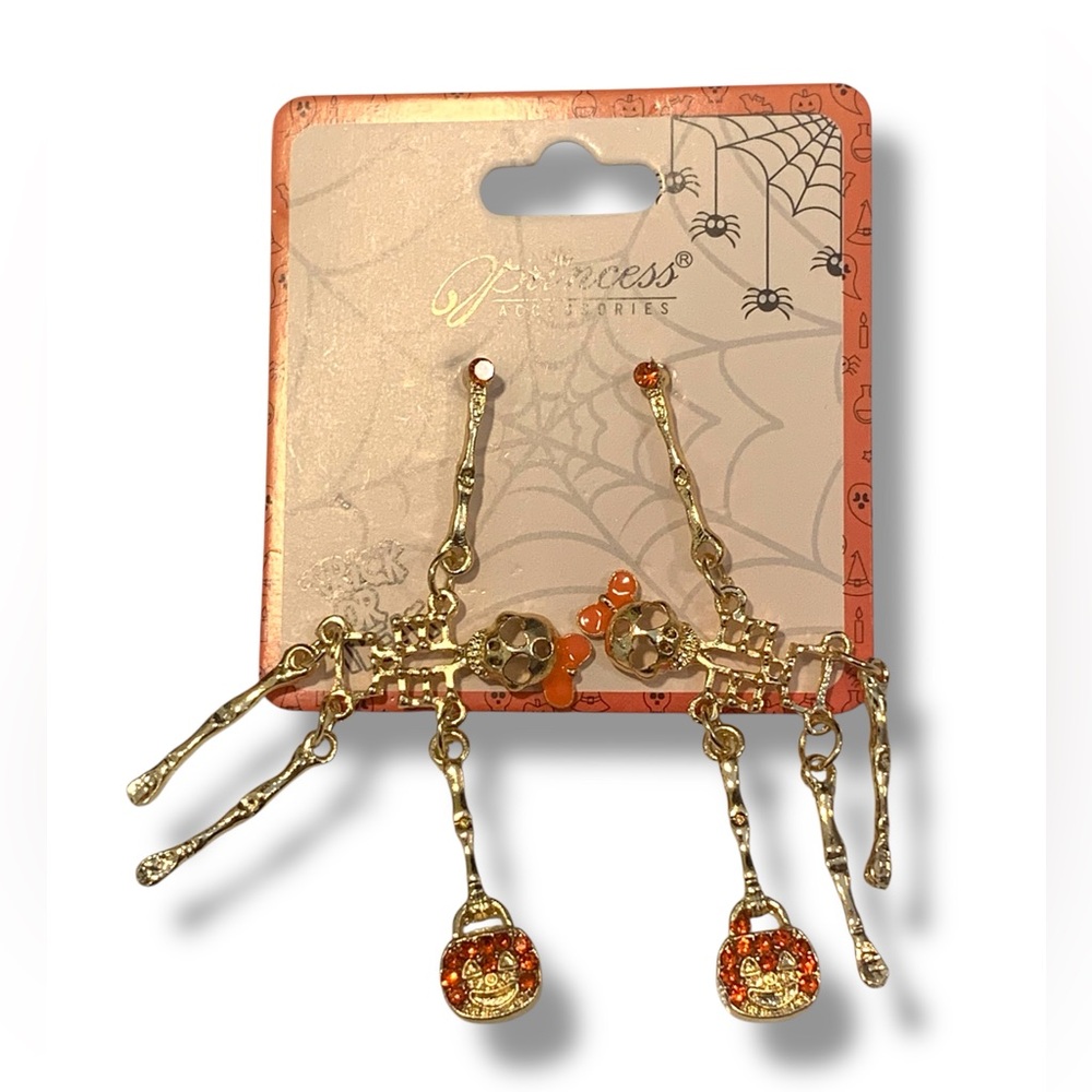 Day of the Dead Gold Diva Catrina Skeleton Dangle Earrings Halloween Accessories
